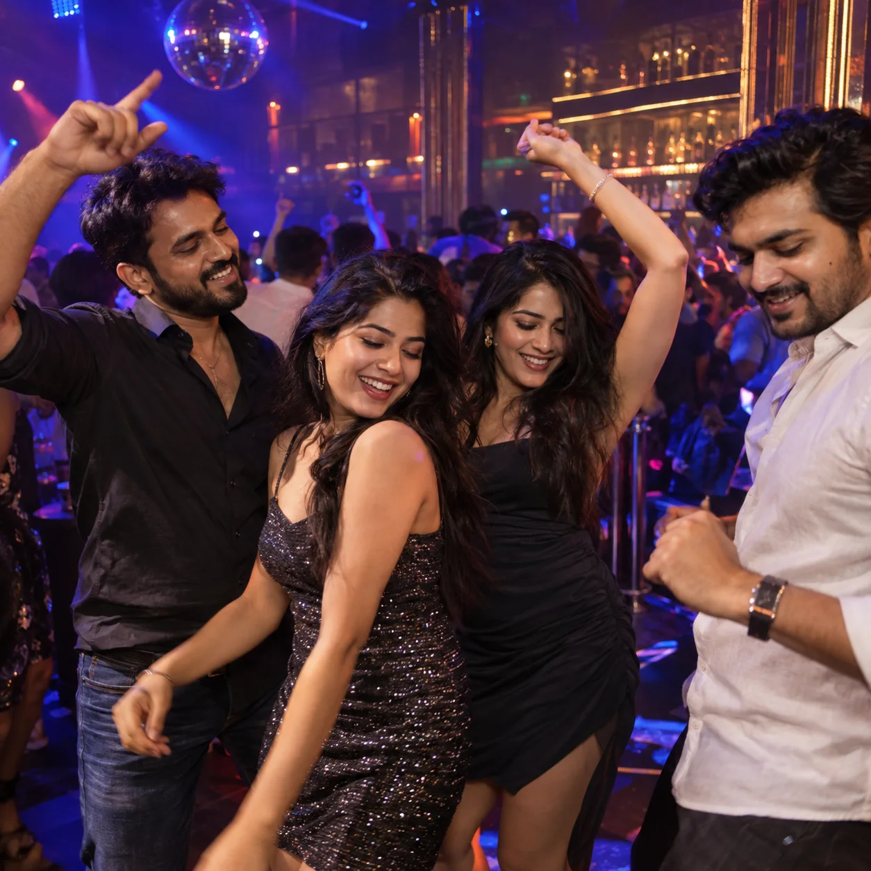 Men and women dancing at a nightclub