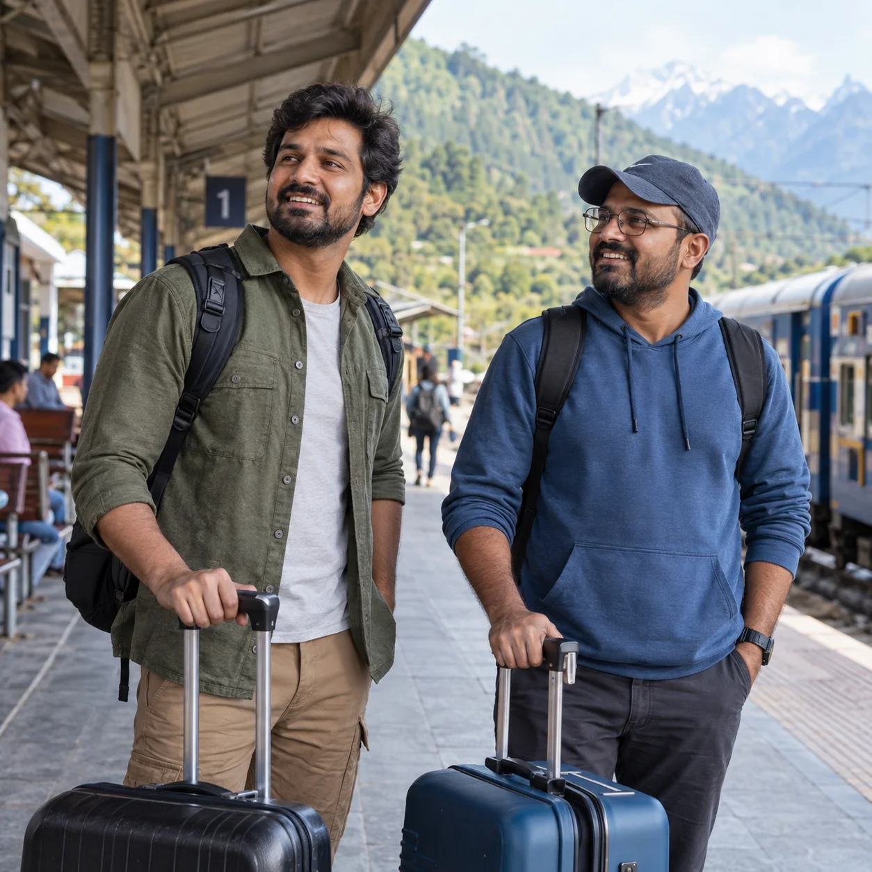 Two men travelling with luggage
